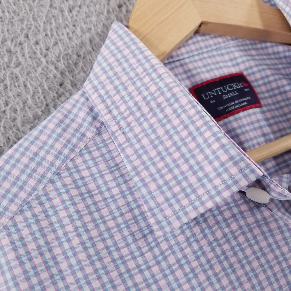 UNTUCKit Shirt Men Small Performance Blue Plaid Nylon Spandex Sport Tech Commute